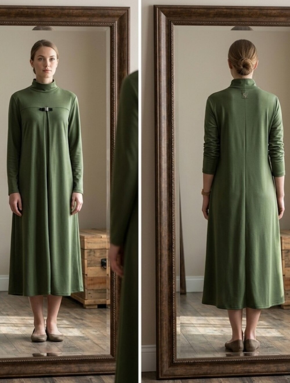 New pine green flare Dress 12 Tendency preppy